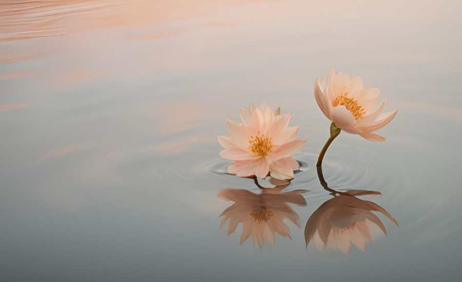 photo zen d'une fleur au dessus de l'eau montrant le sentiment de plénitude que l'on peut atteindre grace a une detox de dopamine